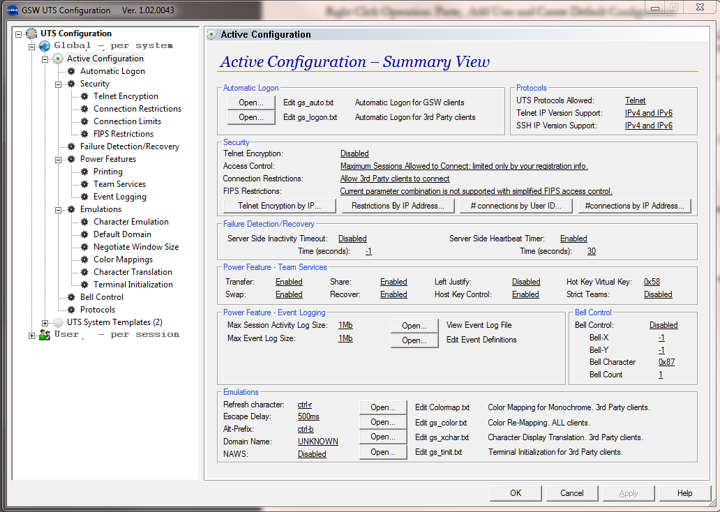 Active Configuration - Summary View