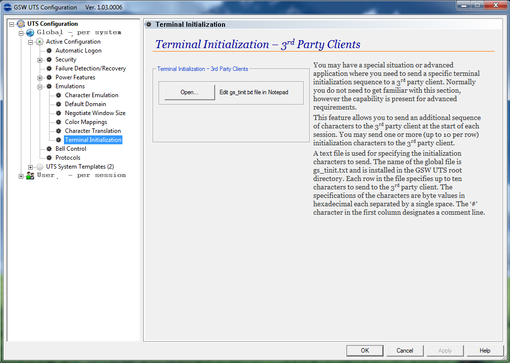 Emulations - Character Terminal Initialization
