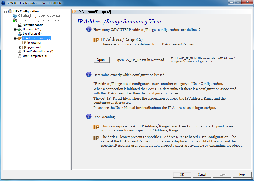 Local User - IP Address Range Summary