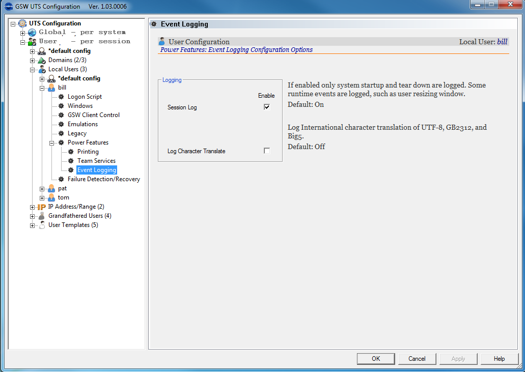 Local User - Power Features - Event Logging