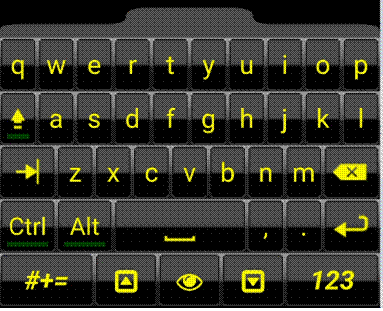 A keyboard with yellow letters

Description automatically generated